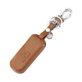 Happyit Leather Car Key Fob Cover Case for Mazda 2 3 6 CX-5 CX5 Axela Atenza CX-7 CX-9 MX5 2 Buttons Smart Keychain (Brown)
