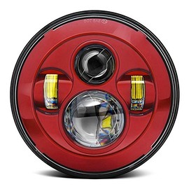 Eagle Lights 7 inch Round Red LED Projection Headlight for Harley Davidson Motorcycles (Red)