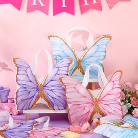 Silkfly 24 Pcs Butterfly Party Favors Tote Bag Colorful Non-woven Reusable Party Favor Bags Candy Gift Bags with Handles for Baby Shower Kids Butterfly Birthday Party Supplies