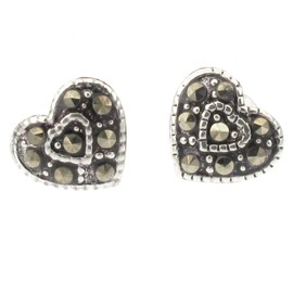 Touch Jewellery 925 Sterling Silver Heart Stud Earrings with Marcasite