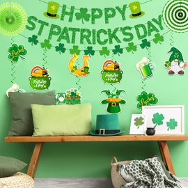 St Patricks Day Decorations, Saint Patricks Day Decorations includes Happy St Patricks Day Banner Shamrock Garland Hanging Swirs and Tissue Pom Poms, St Patricks Day Decorations for Office Home