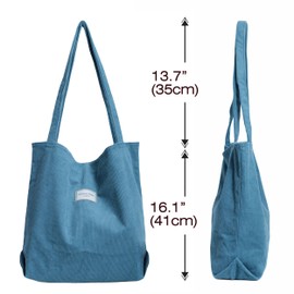 Florence Happy @ England Cambridge ElChic-Thicken Corduroy Tote Bag with zipper-Stylish, Durable, and Waterproof! (Greyish Teal, L)