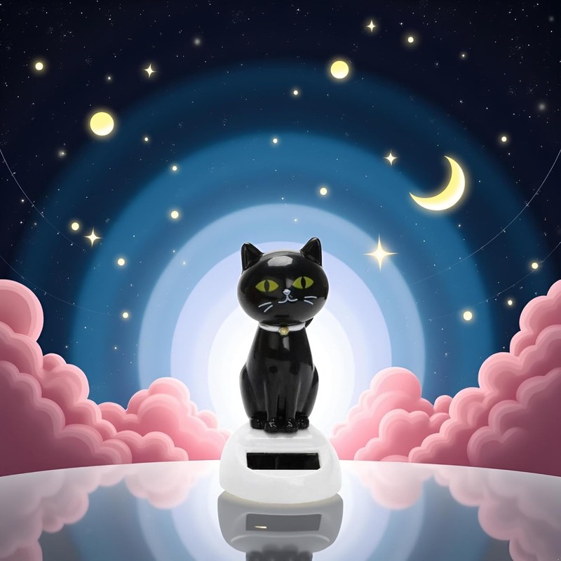 2Pcs Black Solar CatDoll Dancing Cat,Figure Car Ornament,Dancing Ornaments Solar