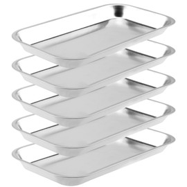 PUCSIQ 5 Pieces 22.5 x 12 x 2 cm Instrument Tray, Stainless Steel Instrument Tray, Stainless Steel Laboratory Tray, Small Instrument Tray, Small Rectangular for Bandage Trays, Laboratory Equipment and