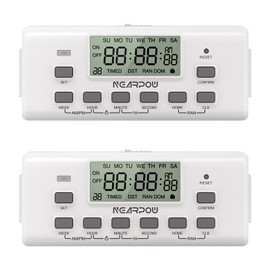 [2 Pack] NEARPOW Digital Timer for Electrical Outlets, Outlet Timer for Lights with Dual Outlets,10 On/Off Programs, 24-Hour and 7-Day Programmable Electric Plug Timer,3 Prong, 15A/1800W
