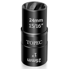 Topec 24mm x 25mm Flip Lug Nut Extractor, 1/2" Drive Lug Nut Removal Tool, 2-IN-1 Wheel Lock Remover Socket