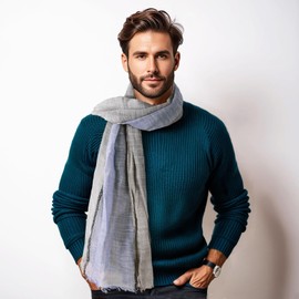 Mens Scarf Soft Fashion Scarf for Men Cotton Linen Large Scarves Warm Shawl Scarf Gifts for Men (Greybluekhaki)