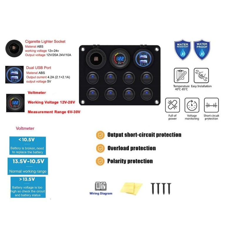 8 Gang Switch Panel Toggle Rocker Switch Panel Waterproof Dual