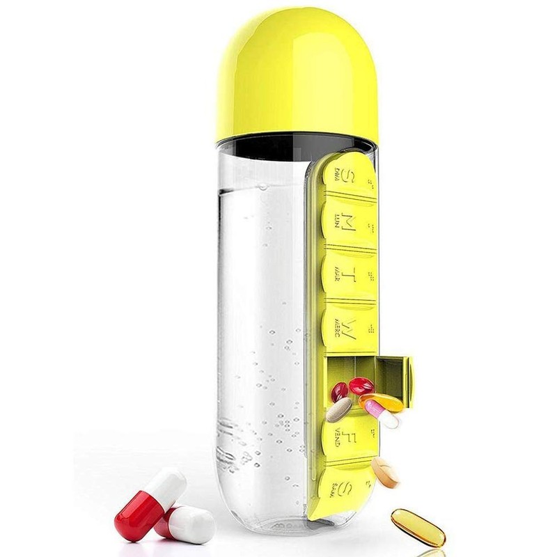 Pill Bottle, 2 in 1 Portable Water Bottle with Pill
