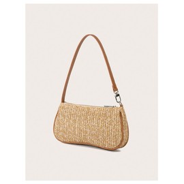 Verdusa Women's Straw Woven Shoulder Bags Zipper Underarm Handbag Khaki One-Size