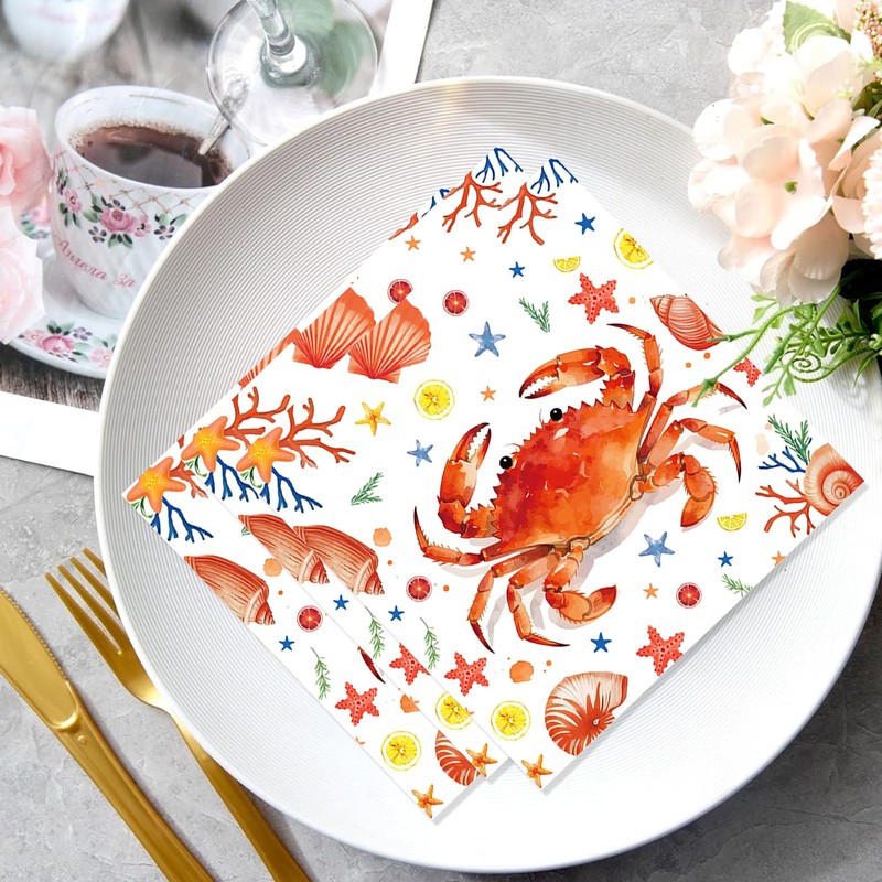 CC HOME Crab Birthday Paper Plates Napkins Starfish Shell Conch