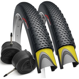 Fincci Gravel Bicycle Tyres 700x38c - Pair Foldable Tires 28 inch with 1mm Nylon Protection and 2x Inner Tube 40-622 Presta Valve, 60 TPI for Electric, Hybrid, Mtb, Road and Touring Bikes - Pack of 2