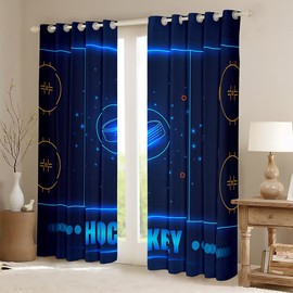 Ice Hockey Curtain for Kids Boys Girls Hockey Player Darkening Curtain Winter Sports Event Blackout Curtain(30-50%) Bedroom Hockey Punk Hockey Stadium Decor Window Drapes (2 Panels, 38 x 54 Inch)