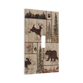 Naiqadnehz Decorative Light Switch Cover Rustic Forest Bear Deer Wildlife Country 1 Gang Single Toggle Decorator Outlet Wall Plate Device Electrical Faceplate Switchplates for Farmhouse Cabin Decor