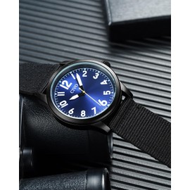 CIVO Men's Watches Easy to Read Watch with Large Numbers Analogue Waterproof Leather Strap Nylon Strap Rubber Band Quartz Watch, B1 Black, Bracelet