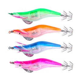 4 Color LED Light Fishing Shrimp Bait Set, Lighted Squid Jig Hooks, Simulation Shrimp Bait, Squid Crab Fish Bass Jig Bait with Upgraded Hook for Outdoor Fishing