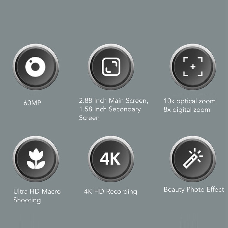 Digital Camera 60MP 4K Ultra HD Dual Screen Auto Focus