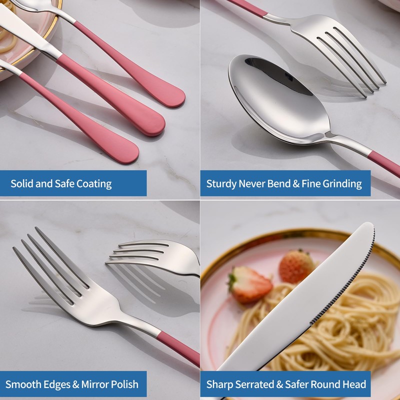 Moxinox 20-Piece pink Silverware Set, 18/0 Stainless Steel pink Handle