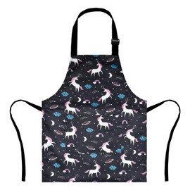 XonyiCos Kids Boys Dinosaur Apron with Pockets, Girls Aprons for Cooking, Painting, Chef Apron for Children 3-12 Years, Black & Unicorn