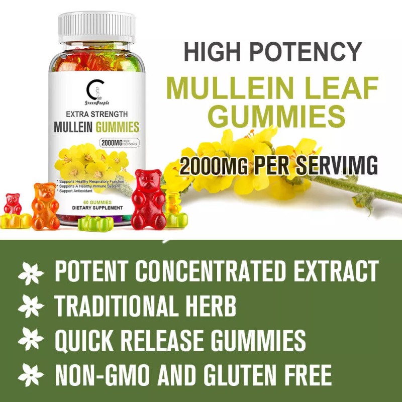 3x Mullein Leaf Gummies 2000mg For Lung Cleanse Detox Herbal