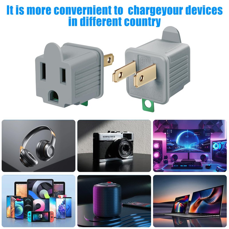 TENINYU Grounded Adapter 3-Prong to 2-Prong Outlet Converter - 3