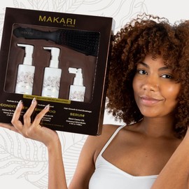 Makari Hair Care Set with Shampoo, Conditioner, Serum & Hair Brush | Nourishes Scalp, Strengthens Strands, Fights Dryness & Adds Shine | For All Types