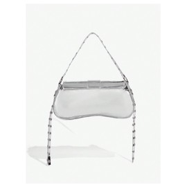 MakeMeChic Women's Shoulder Bags Y2K PU Leather Clutch Small Purse Hobo Bags Silver One-Size