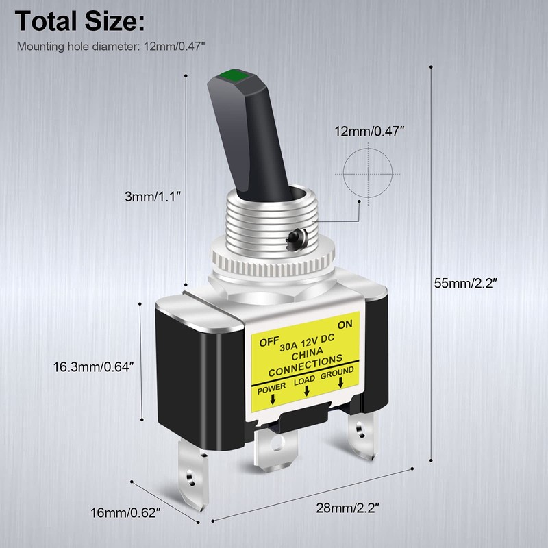 Twidec/3Pcs Rocker Lighted Toggle Switch 30A 12V DC SPST ON/Off
