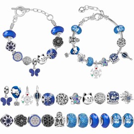 Xmas Advent Calendar Bracelets Xmas Countdown Calendar DIY Jewelry Making Kit with with 22 Charm Beads and 2 Bracelet Chains