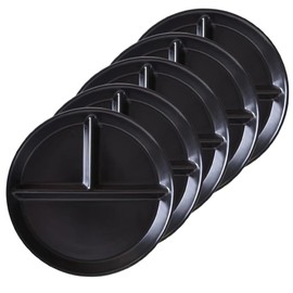 LRUUIDDE (5 Pack) Portion Control Plate for Balanced Eating, 9" Unbreakable Divided Plates,3 Compartment Round Plates, Reusable Plastic Plates, BPA Free for Kids Adults Bariatric Diet (Black)
