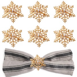Trimming Shop 6PCS Christmas Snowflakes Napkin Rings with Diamante Rhinestone, Gold Napkin Holders Serviettes Buckle for Christmas Lunch Holiday Dining Wedding Party Table Setting Decoration