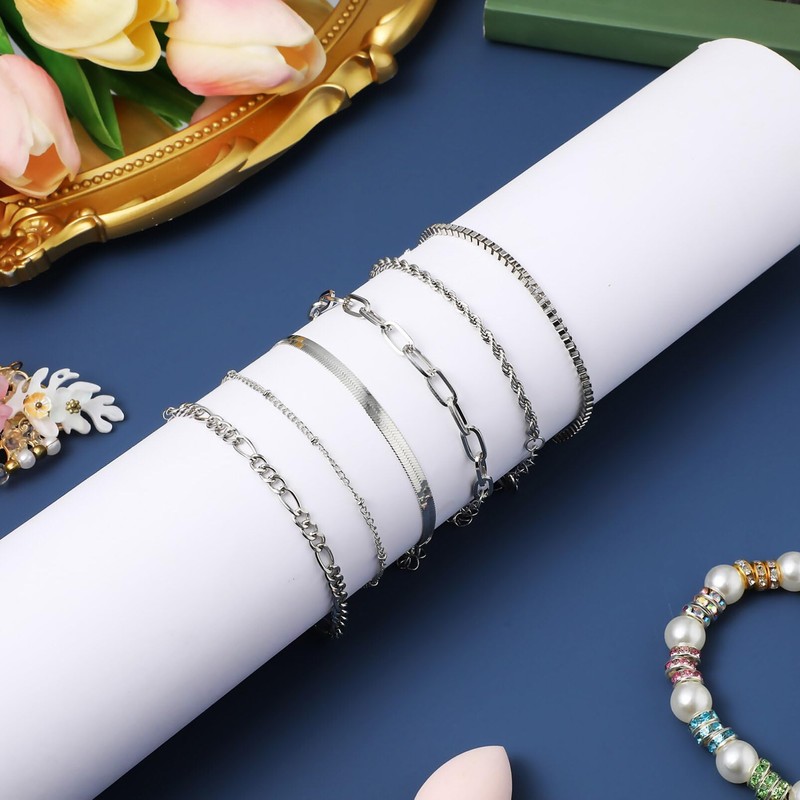 SAFIGLE Bangles Layered Bracelet Set 6pcs Dainty Chain Bracelets Stackable