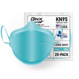 BNX 20-Pack KN95 Face Masks, Disposable Particulate KN95 Mask Made in USA, Tri-Fold Cup/Fish Style