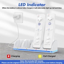 KEKUCULL Remote Controller Charger Station for Wii/Wii U with 4 Pack 2800mAh Rechargeable Battery Pack, Charging Dock Station for Wii Controller, Remotes are not Included