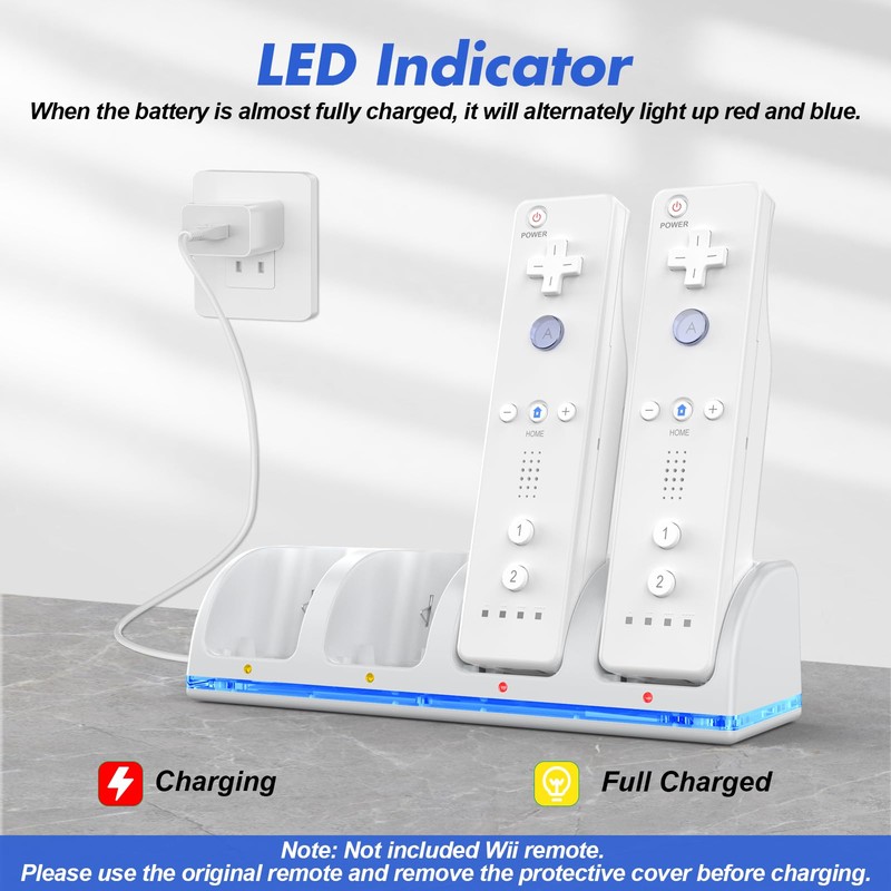 KEKUCULL Remote Controller Charger Station for Wii/Wii U with 4
