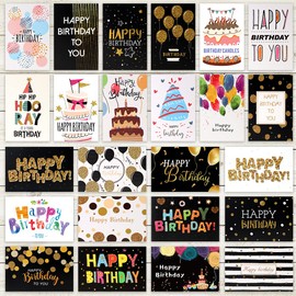 RANJIMA Geburtstagskarten mit Umschlag, 24 Stück Klappkarten Blanko, Grußkarten Geburtstag Glückwunschkarte Set, Birthday Card mit Briefumschläge Postkarten für Weihnachten Geburtstagsgeschenk Freunde