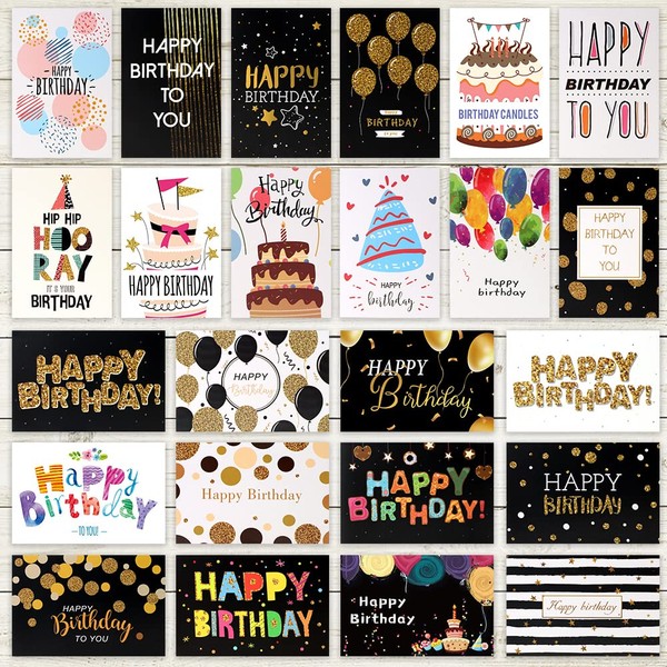 RANJIMA Geburtstagskarten mit Umschlag, 24 Stück Klappkarten Blanko, Grußkarten Geburtstag