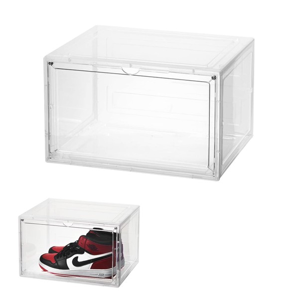 Shoe Box, Set of 1, Transparent Stackable Shoe Boxes, Foldable Transparent Shoe Boxes, Shoe Cabinet, Storage Shoes, Plastic Shoe for Shoes up to 33 x 28.5 x 19 cm, Transparent