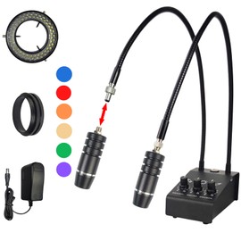 Microscope Light 6W 6500K Dual Gooseneck Spotlight with Adjustable Lights Microscope 64 LED Ring Illuminator Source for Industrial Digital Stereo Microscope Camera, PCB Repair, Soldering