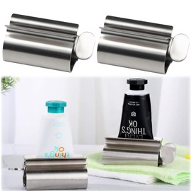 Tube Squeezer, Tube Squeezer, 2 Toothpaste Squeezer, Manual Rotary Kneading Stainless Steel Toothpaste Squeezer Ointment Toothpaste Facial Washer Extruder (Silver)