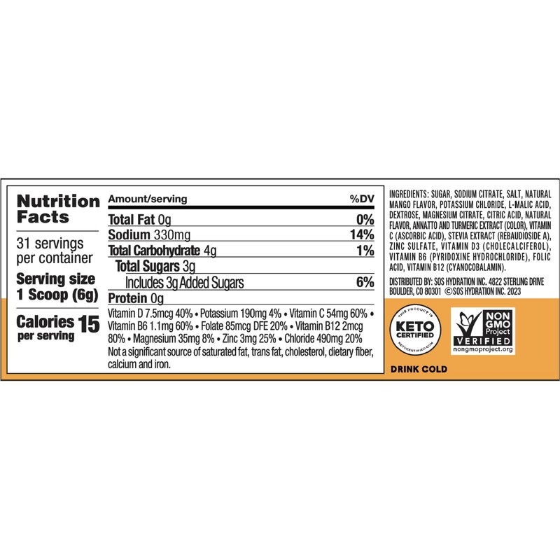 SOS Hydration Electrolyte Drink Mix (31 Servings) – Low Sugar,