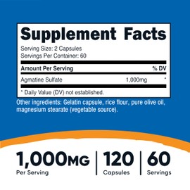 Nutricost Nutricost Agmatine Sulfate 1000mg, 120 Capsules - Gluten Free, Non GMO, 500mg Per Capsule