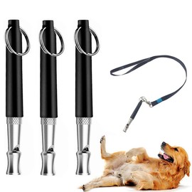 Ouceanwin Dog Whistle Set, 3 Pieces, Professional Adjustable Whistle, High Frequency, Silent Ultrasonic Training Whistle, Adjustable with Lanyard for Dog Training (Black)