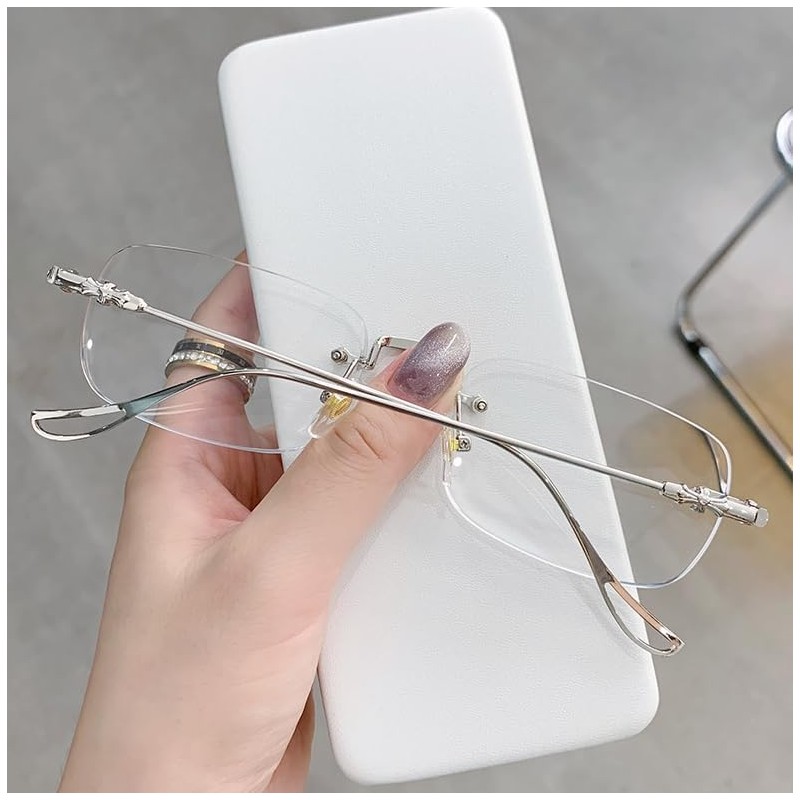 88flix Clear Megane Borderless Blue Light Cut Square Lens Rimless