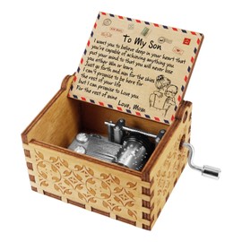 Kenon Engraved Wood Music Boxes For Son, Custom Vintage Hand Crank Musical Box and Your are My Sunshine Music, Christmas Birthday Gift For Son From Mom