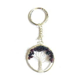 CRYSTALMIRACLE GARNET GEMSTONE TREE OF LIFE KEY CHAIN CRYSTAL HEALING FASHION ACCESSORY GIFT POSITIVE ENERGY