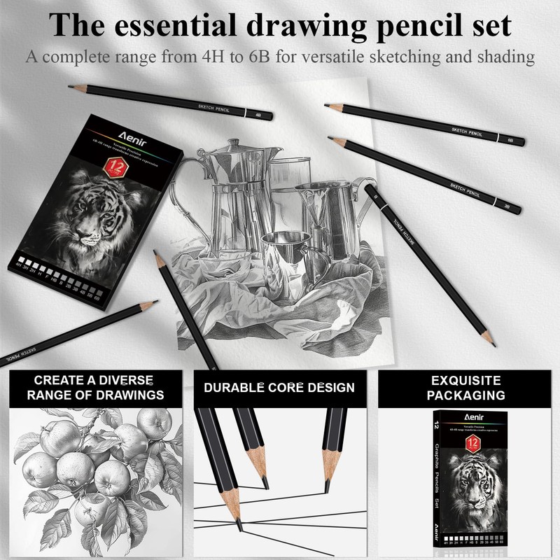 Aenir Sketching Pencils for Drawing, Set of 12 Drawing Pencils
