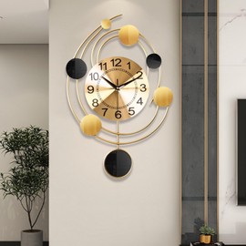 Large Wall Clocks for Living Room,Golden Dial with Black Metal Hands,Large Arabic numerals,Silent Non Ticking Battery Operated Modern Wall Clock for Bedroom,Office Wall Decor,16x25.2Inch(Golden)