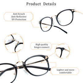 LifeArt Blue Light Blocking Customized Glasses, Anti Eyestrain, Computer Reading Glasses, Gaming Glasses, TV Glasses for Women Men, Anti Glare (Black Gold, 3.25 Magnification)