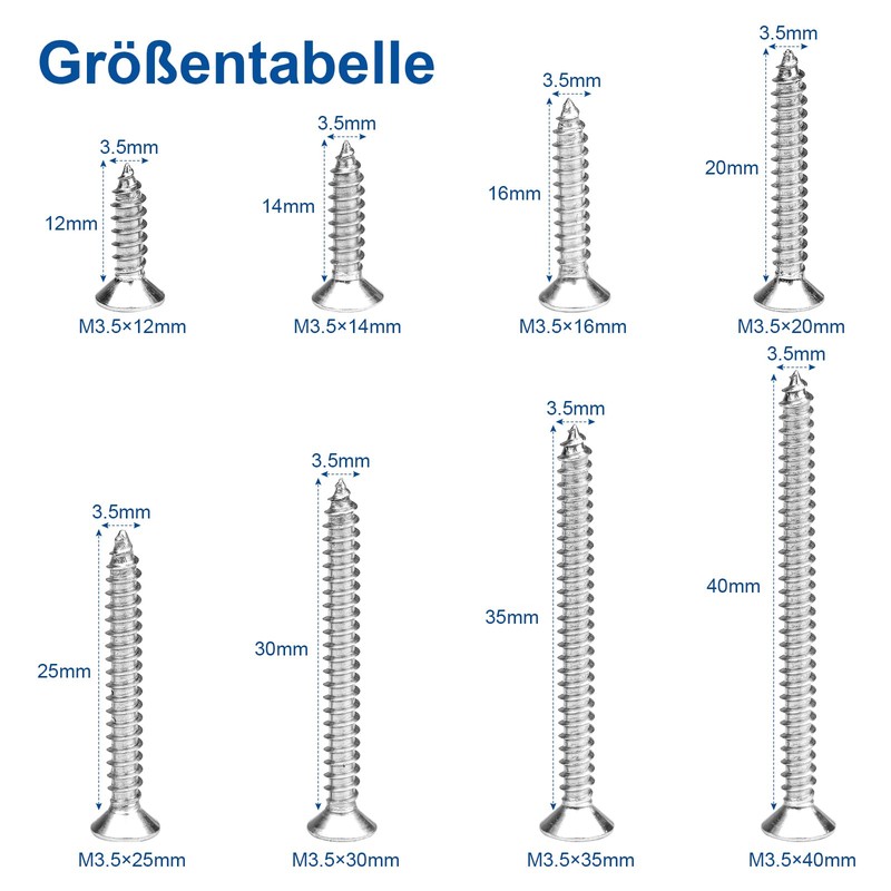 NINDEJIN 242Pcs 304 Stainless Steel Flat Head Self Tapping Screw